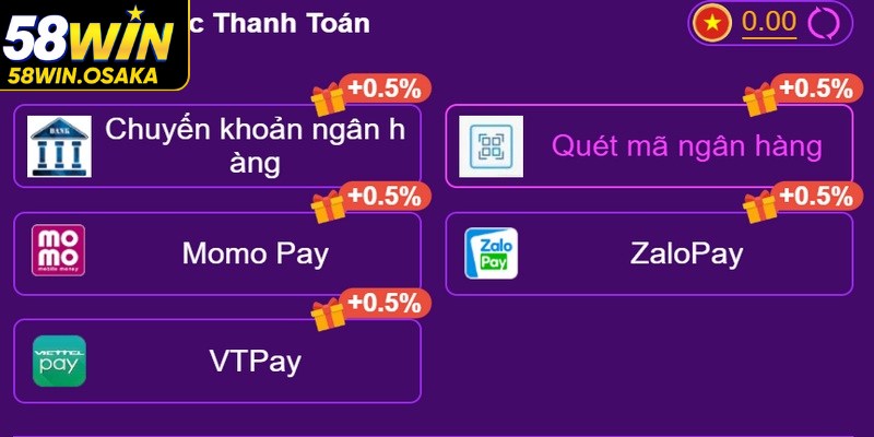 Một vài điều cần lưu ý khi nạp tiền 58WIN